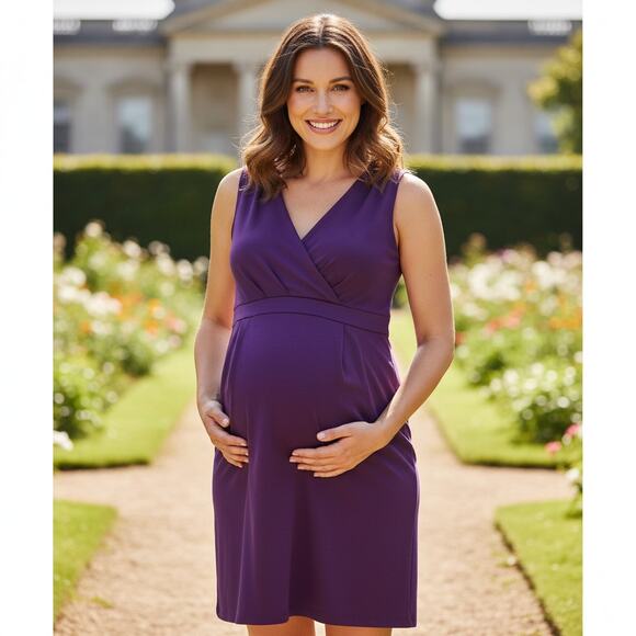 Liz Lange Maternity Dress Surplice Empire Waist Purple Sheath Sleeveless NWT S - Picture 1 of 16